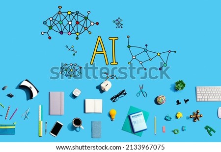 AI theme with collection of electronic gadgets and office supplies