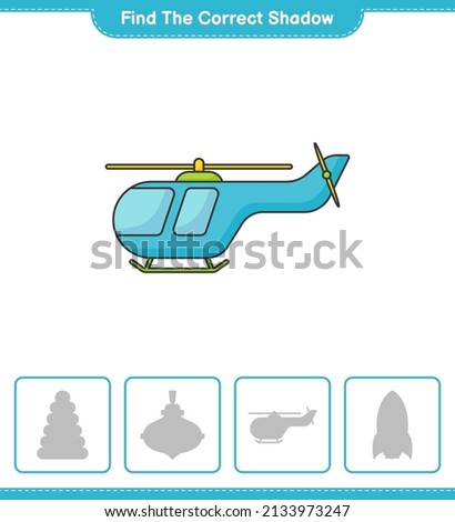 Find the correct shadow. Find and match the correct shadow of Helicopter. Educational children game, printable worksheet, vector illustration