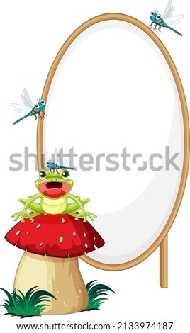 Blank wooden signboard with frog in cartoon style illustration