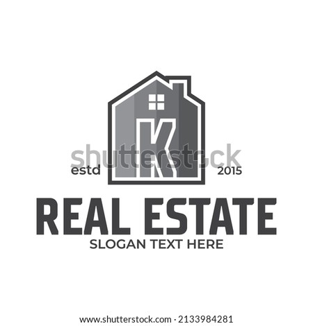 Colorful home logo with letter K illustration, silhouette home illustration, real estate logo design.