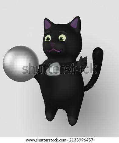3D render of Disco Ball and Cat