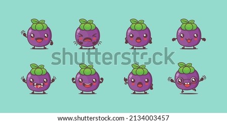mangosteen cartoon. fruits vector illustration. with different faces and expressions. cute cartoon