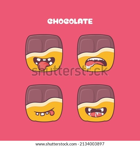 chocolate cartoon. sweet food vector illustration. with different mouth expressions. cute cartoon