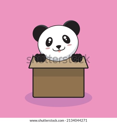 cute illustration panda in a cardboard box
