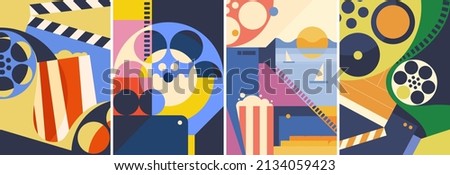Set of cinema posters. Placard designs in abstract style. Royalty-Free Stock Photo #2134059423