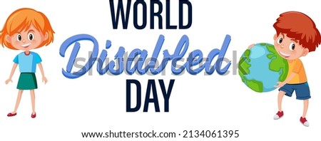 World disabled day logo design with children cartoon characters illustration