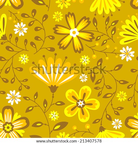 Floral brown abstract seamless pattern