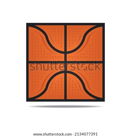 Vector isolated square color icon of orange basketball ball with black lines, dots and shadow on white background. Sport symbol.