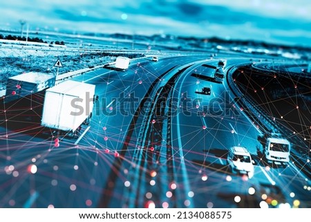 Vehicle detection system and wireless vehicle communication network. Autonomous transportation. Driverless automotive. Royalty-Free Stock Photo #2134088575