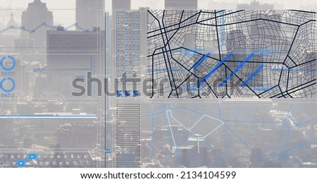 Image of city over data processing. ukraine crisis and international politics concept digitally generated image.