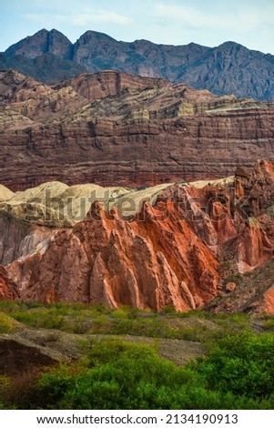 The multi-colored geology of the Quebrada de Cafayate, or Quebrada de Las Conchas, Cafayate, Salta Province, Northwest Argentina Royalty-Free Stock Photo #2134190913