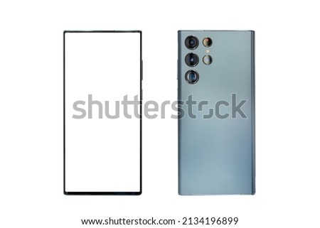 Isolated front and back  view of new mobilephone with blank screen for copyspace