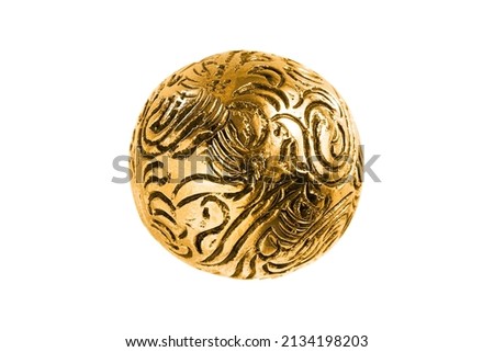 Carved golden ball isolated on white background Royalty-Free Stock Photo #2134198203