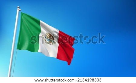 Mexico Flag Flying on Blue Sky Background 3D Render
