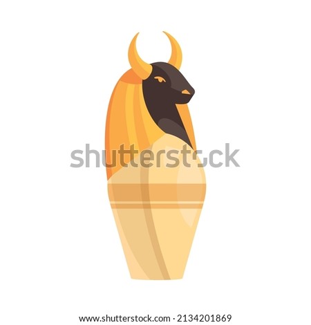 Egyptian tomb composition with isolated image of decorated ancient vase with bulls head vector illustration