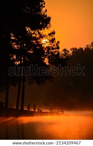 Beautiful scenery of sunrise with the fog over the Pang Oung lake at Mae Hong Son, Thailand.