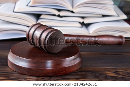 Court of Justice, Law and Rule Concept, Judge`s Gavel on The Table Royalty-Free Stock Photo #2134242651