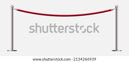 Barricade realistic red rope. Realistic metal barrier for belt control isolated on white background. Royalty-Free Stock Photo #2134266939