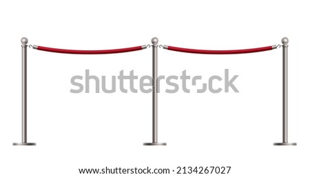 barricade realistic red rope. Retractable belt stanchion Royalty-Free Stock Photo #2134267027