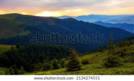 scenic summer landscape, pictiresque morning dawn view, Carpathian mountains, Ukraine, Europe