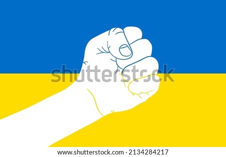 Human fist on the Ukraine flag background. Vector illustration. Stop war concept. Concept of resistance.