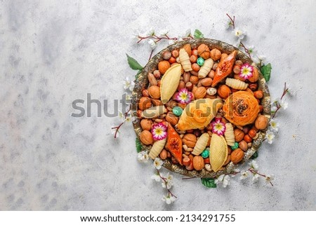 Traditional Azerbaijan spring holiday Nowruz tray with semeni - 