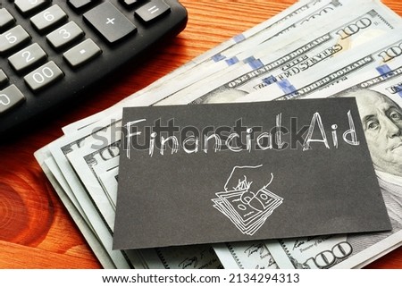 Financial aid is shown on the photo using a text and picture of cash