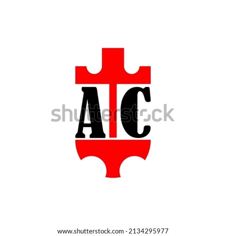Initial letter AC red crown shield simple logo. Minimal and unique.