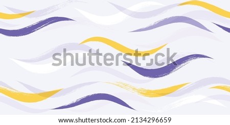 Seamless Wave Pattern, watercolor purple vector curve background. Wavy beach brush stroke, curly grunge paint lines, Hand drawn water sea illustration
