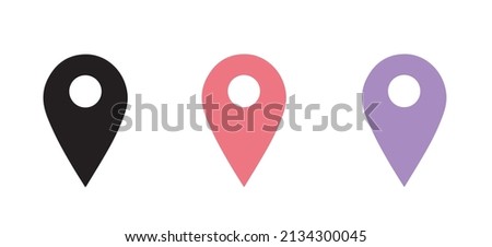 pin location icon. gps pointer mark isolated on white background in three different color concepts.