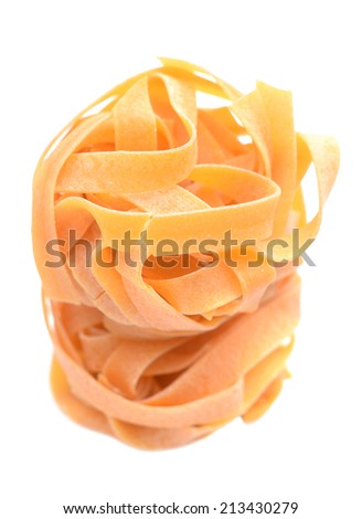 two bunches dried noodle on white background 