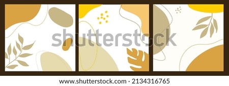 Vector botanical vertical banners set with leaves and oval elements in yellow and orange green tones.