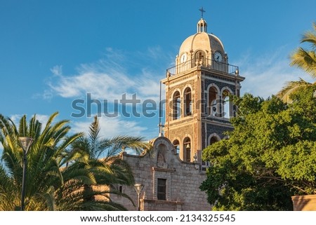 Loreto, Baja California Sur, Mexico. Bell tower on the Loreto Missioin church. Royalty-Free Stock Photo #2134325545