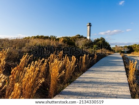 The Sand Dunes of Station 18 Beach and Sullivan's Island Lighthouse, Sullivan's Island, South Carolina, USA Royalty-Free Stock Photo #2134330519