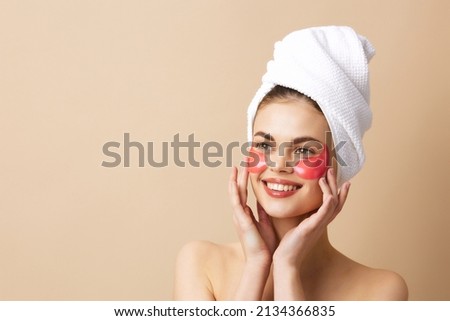 young woman pink patches clean skin smile posing close-up Lifestyle