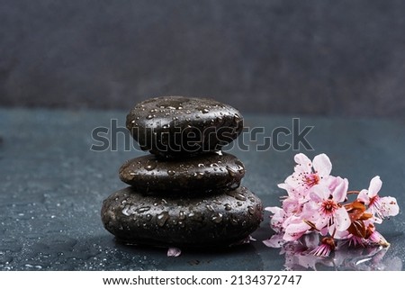 Zen concept. The object of the stones on wet floor Harmony  Meditation. Zen stones.