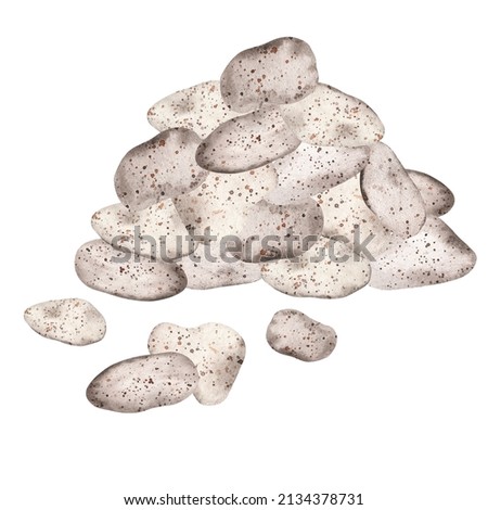 Mountain of stones. Watercolor illustration. Isolated on a white background. For your design of interior items, stationery, books, illustrations of fairy tales.
