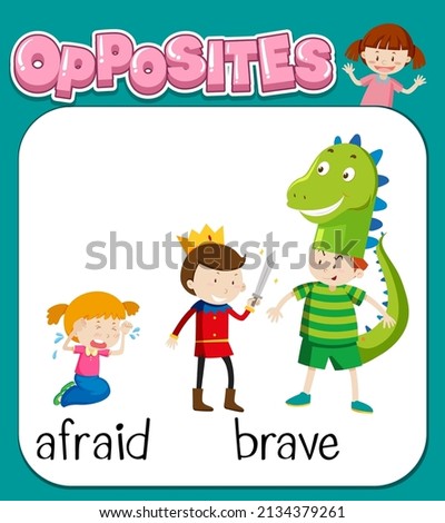 Opposite words for afraid and brave illustration