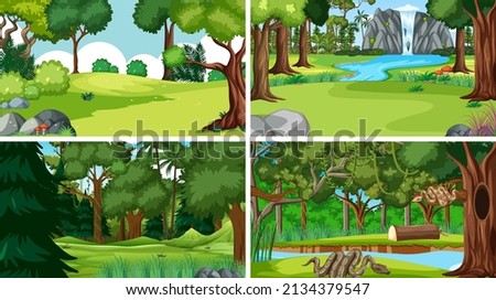Nature scenes with trees in forest illustration