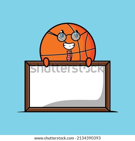 Cute cartoon basketball teacher character with big whiteboard in 3d cartoon style concept