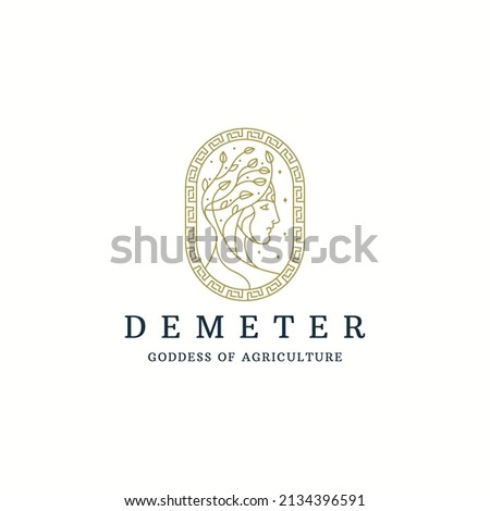 Demeter the Ancient Greek goddess of grain and agriculture logo icon design template line style flat vector Royalty-Free Stock Photo #2134396591