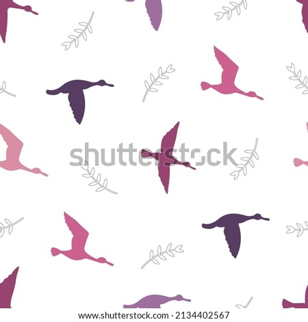 Seamless vector pattern with ducks isolated on a white background. Print with flying birds. Vector illustration.