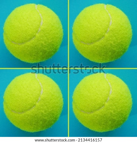 collage of photographs of a tennis ball on a bright background