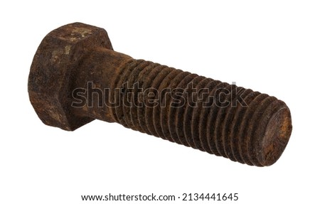 Old rusty bolt isolated on white background.Detail for design. Design elements. Macro. Full focus. Background for business cards, postcards and posters.