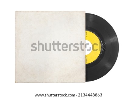 Old retro vinyl record in blank cardboard cover isolated on white background.