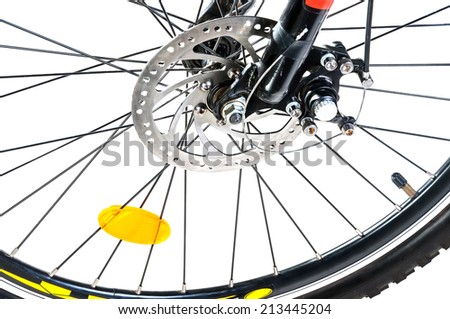 bicycle wheel with disc brake isolated on white