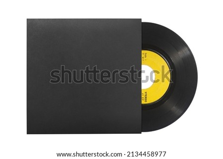 Old retro vinyl record in blank cardboard cover isolated on white background.