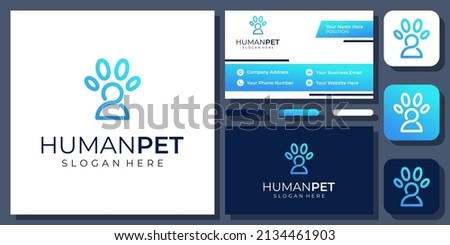 People Paw Human Pet Care Animal Footprint Dog Cat Vector Logo Design with Business Card