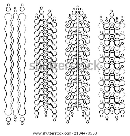 Four abstract simple tire track marks outline pattern isolated on white background