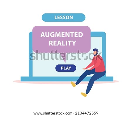 Online education composition of flat icons with human character of remote student with laptop lesson vector illustration